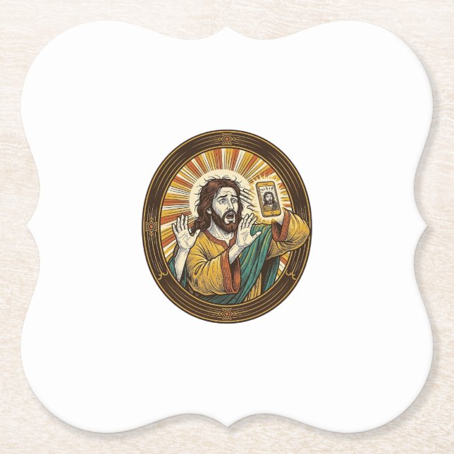 Porta-copo De Papel Jesus Selfie Acidental com Câmera Frontal e Papada (Frente)
