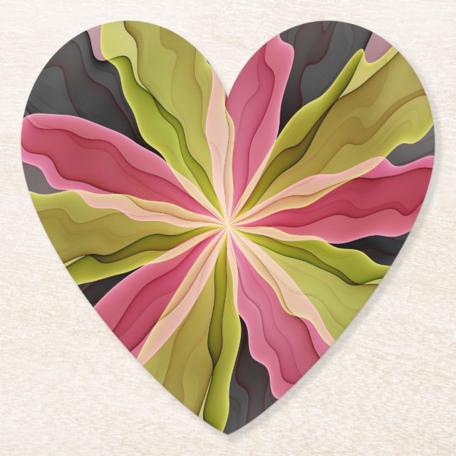 Porta-copo De Papel Joy, verde rosa, Antracite Fantasia Flor Fractal (Frente)