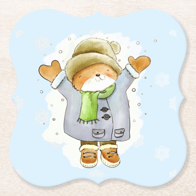 Porta-copo De Papel Joyous Winter Cat (Frente)