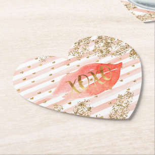 Porta-copo De Papel Lábios Brilhantes Dourados de Corações Rosa XOX