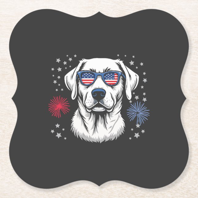 Porta-copo De Papel Labrador Patriótico com Óculos de Sol EUA (Frente)