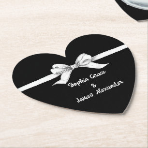 Porta-copo De Papel Laço Preto e Branco Casamento Elegante Monocro
