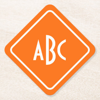 Porta-copo De Papel Laranja Brilhante com Monograma de 3 Letras Branca