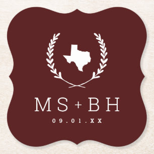 Porta-copo De Papel Laurel Crest Texas Wedding Monograma   Borgonha