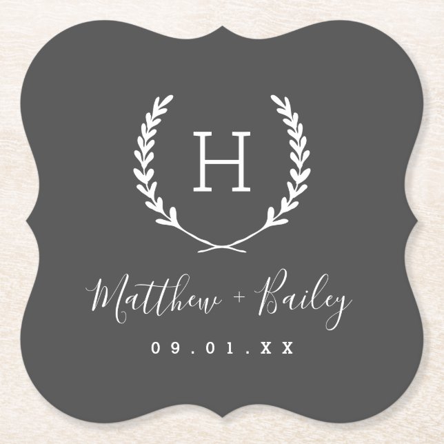 Porta-copo De Papel Laurel Crest Wedding Monograma (Frente)
