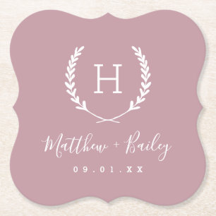 Porta-copo De Papel Laurel Crest Wedding Monograma   Mauve