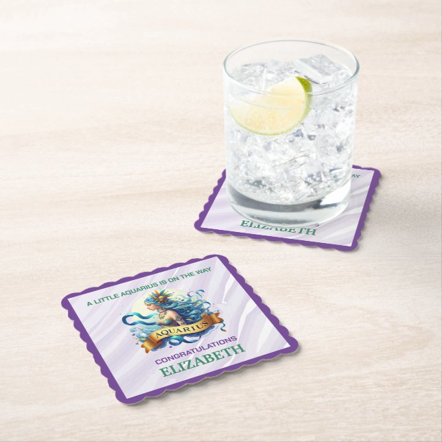 Porta-copo De Papel Lavender and Green Aquarius Zodiac Baby Shower (Insitu)