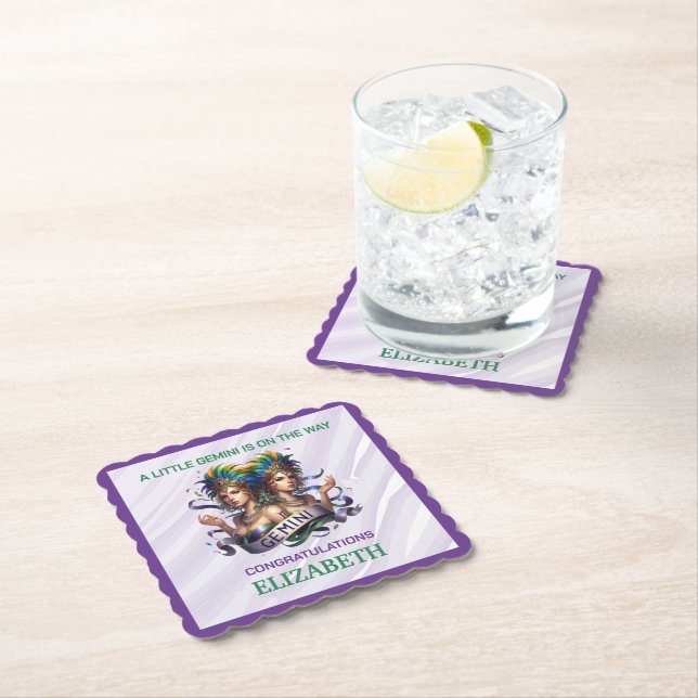 Porta-copo De Papel Lavender and Green Gemini Zodiac Baby Shower (Insitu)