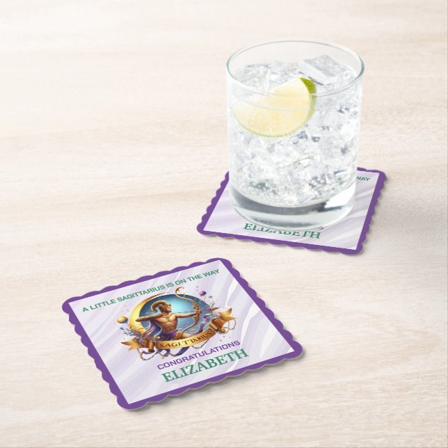 Porta-copo De Papel Lavender and Green Sagittarius Zodiac Baby Shower (Insitu)