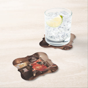 Porta-copo De Papel Lendo Gato em Cheongsam