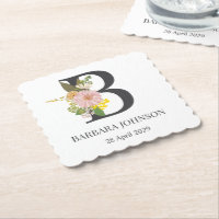 Letra B de Monograma Floral Nome e Data Personaliz