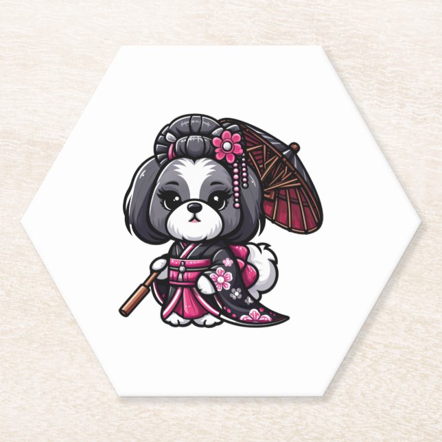 Porta-copo De Papel Lhasa Apso Dog Kimono (Frente)