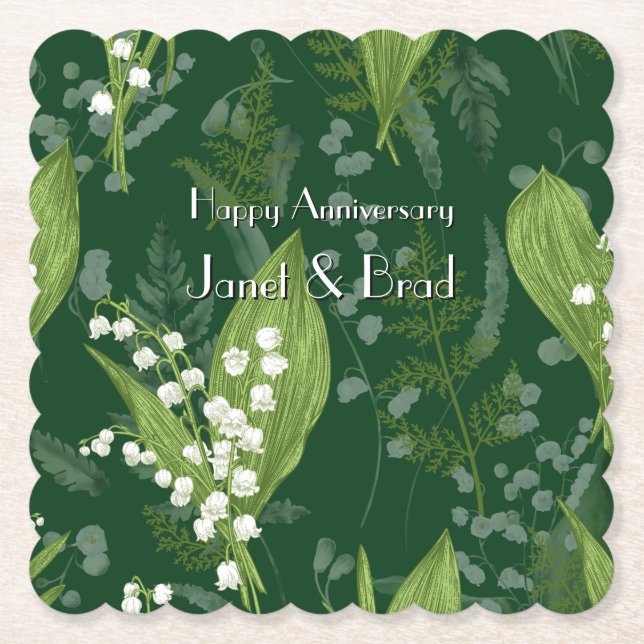 Porta-copo De Papel Lily of Valley com Ferns | Verde Escuro Personaliz (Frente)