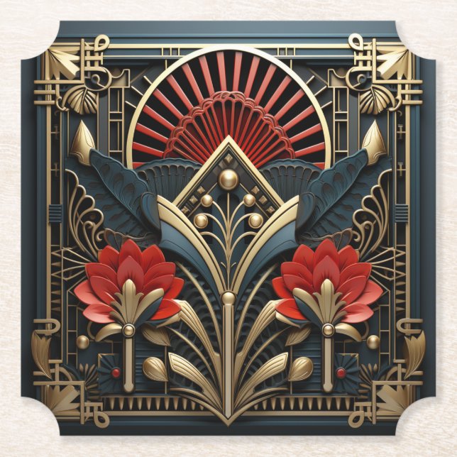 Porta-copo De Papel Linda Arte Deco Vermelho Dourado Elegante (Frente)