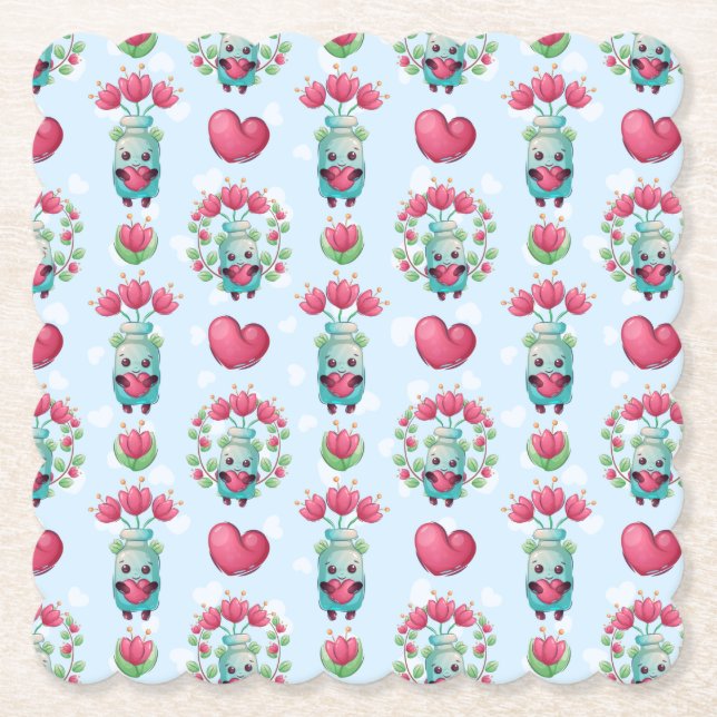 Porta-copo De Papel Linda Floral Mason Jar Hearts Pattern (Frente)