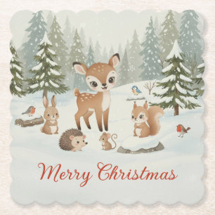 Porta-copo De Papel Lindos Veados e Animais da Floresta Feliz Natal