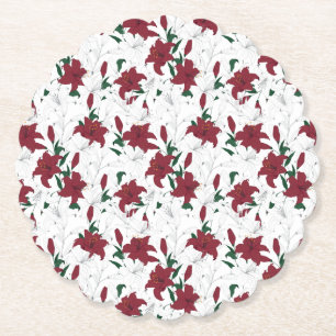 Porta-copo De Papel Lírios de Natal Vermelho e Branco