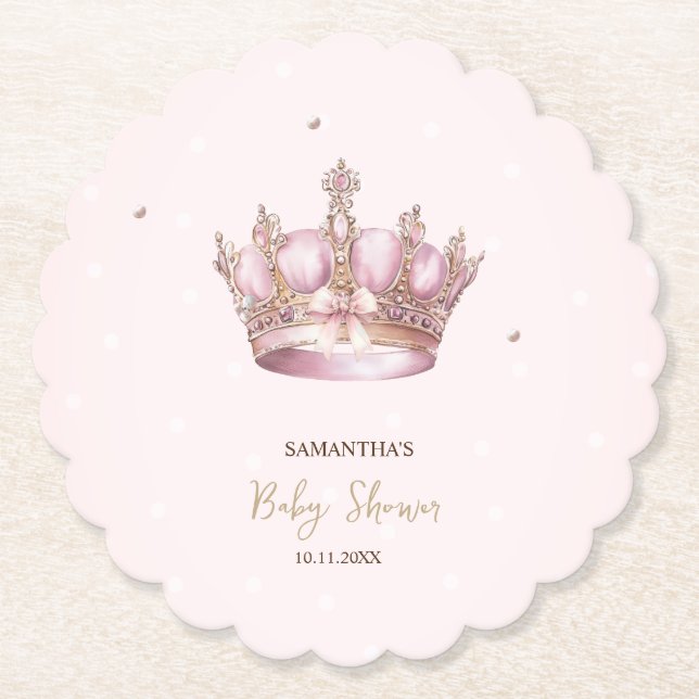 Porta-copo De Papel Little Princess Crown Pearls Dots Baby Shower (Frente)