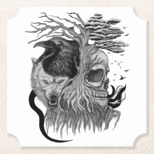 Porta-copo De Papel Lobo e Raven com crânio