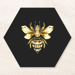 Porta-copo De Papel Logotipo Faux Gold Foil Polygonal da Abelha em Pre