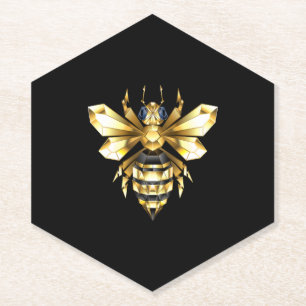 Porta-copo De Papel Logotipo Faux Gold Foil Polygonal da Abelha em Pre