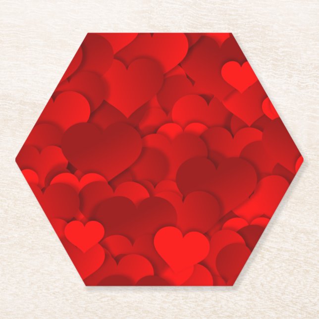 Porta-copo De Papel Love Hearts Texture Red Pattern-19909 Paper Coaste (Frente)