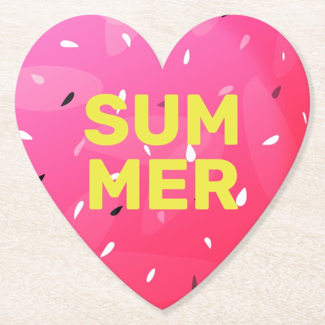 Porta-copo De Papel Love Summer Watermelon Heart Melon Seeds Pink (Frente)