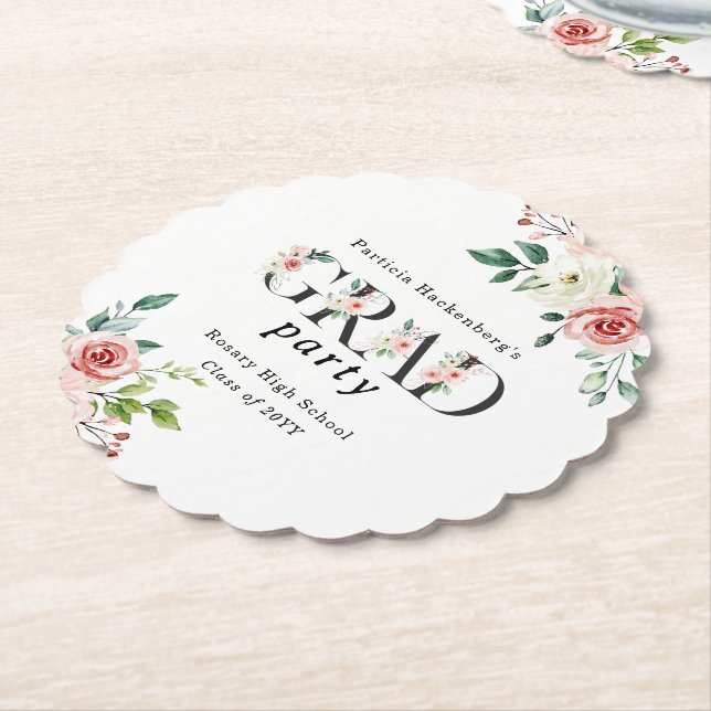 Porta-copo De Papel Lovely Pink Floral GRAD Custom Party  (Angular)