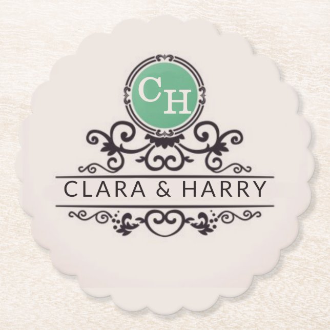 Porta-copo De Papel Luxury Calligraphic Elegant Monogram Minimal (Frente)