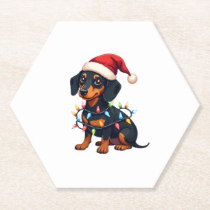 Porta-copo De Papel Luzes de Natal Dachshund Chapéu do Papai Noel Amor