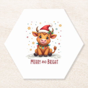 Porta-copo De Papel Luzes de Natal de Bebê Vaca das Terras Altas Fofas