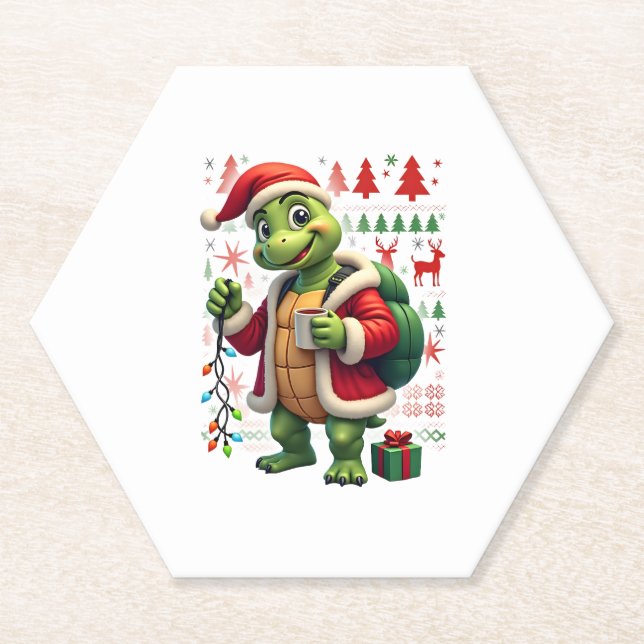 Porta-copo De Papel Luzes de Natal Tartaruga Papai Noel Feio Natal Tar (Frente)
