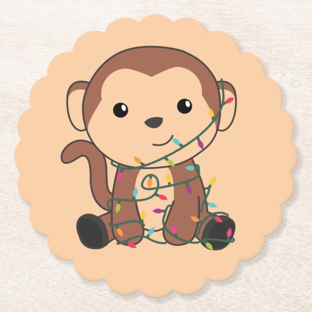 Porta-copo De Papel Macaco Natal Neve Inverno Animais Macacos (Frente)