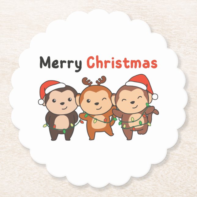 Porta-copo De Papel Macacos de Natal Macacos Macacos Feliz Natal (Frente)