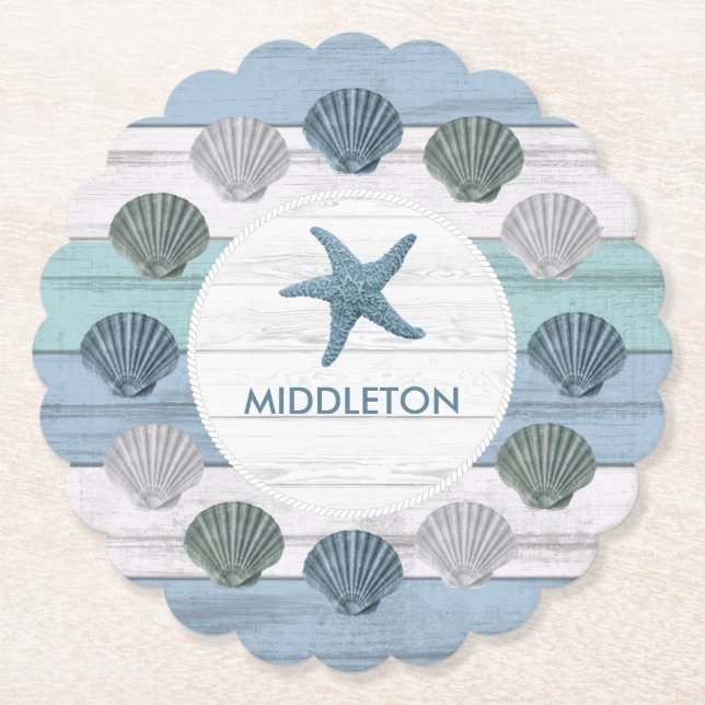 Porta-copo De Papel Madeira Azul Praia (Frente)