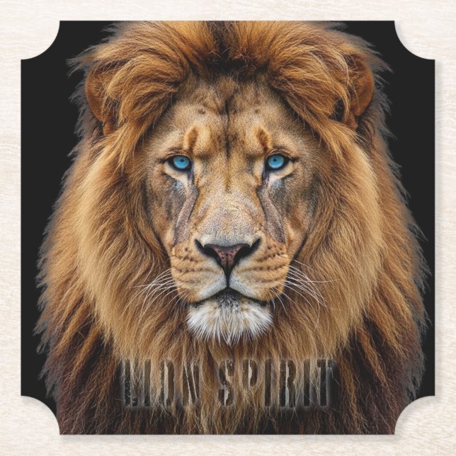 Porta-copo De Papel Majestic Lion Face with Blue Eyes | Wildlife Anima (Frente)