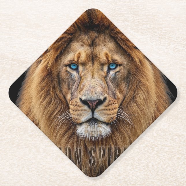 Porta-copo De Papel Majestic Lion Face with Blue Eyes | Wildlife Anima (Frente)