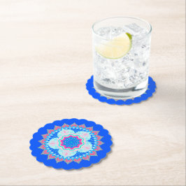 Porta-copo De Papel Mandala Azul Rosa sobre Fundo Azul