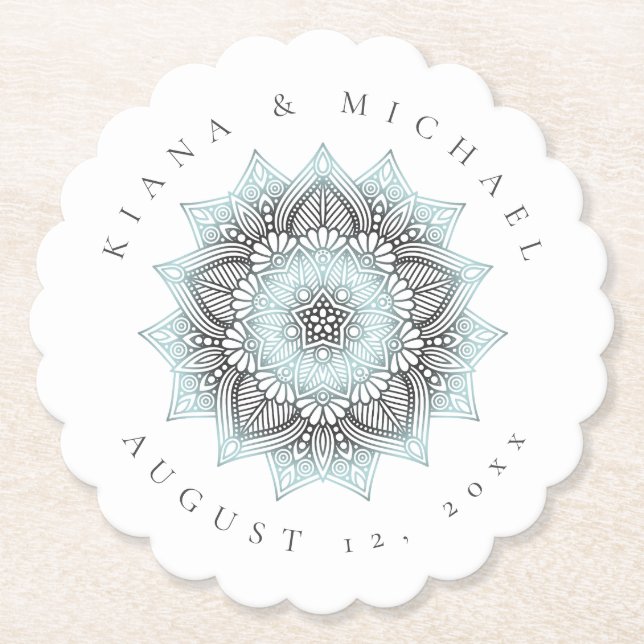 Porta-copo De Papel Mandala Lace Wedding Obrigado Tenente Blue ID968 (Frente)