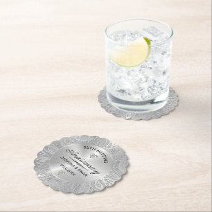 Porta-copo De Papel Mandala prateada do aniversário de 25 casamento