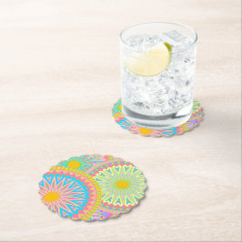 Porta-copo De Papel Mandala Sobreposta Rosa Azul Amarelo Verde-Menta R