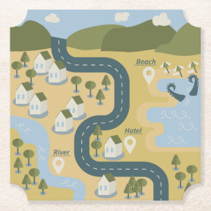 Porta-copo De Papel mapa de viagem de férias do cenário de cartoon na