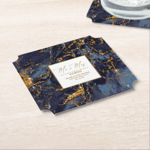 Porta-copo De Papel Marble Glitter Wedding Sr. & Sra. Marinho Blue ID6