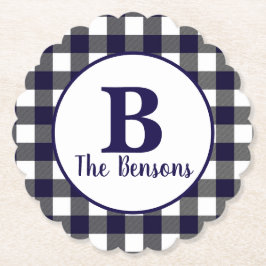 Porta-copo De Papel Marinho clássico Monograma Branco Xadrez de Buffal