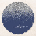 Porta-copo De Papel Marinho de prata Blue Glitter Girly Monographic No<br><div class="desc">Marinho Blue e Silver Sparkle Glitter Script Monograma Name Portas copos de papel. Isso faz a formatura perfeita,  aniversário,  casamento,  chá de panela,  aniversário,  chá de fraldas ou presente de festa de solteira para alguém que ama luxo de vidro e estilos quíticos.</div>