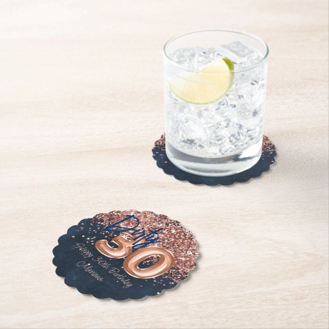 Porta-copo De Papel Marinho Dourada rosa - Parte aniversário de 30 ano (Insitu)