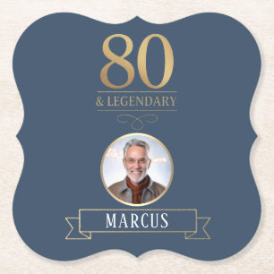 Porta-copo De Papel Marinho Elegante e 80 Dourado e aniversário lendár