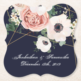 Porta-copo De Papel Marinho Rosa de Jardim Geométrico de Dragas