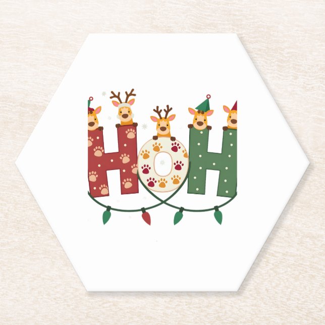Porta-copo De Papel Matching Christmas Santa Hat Ho Ho Ho Giraffe Anim (Frente)