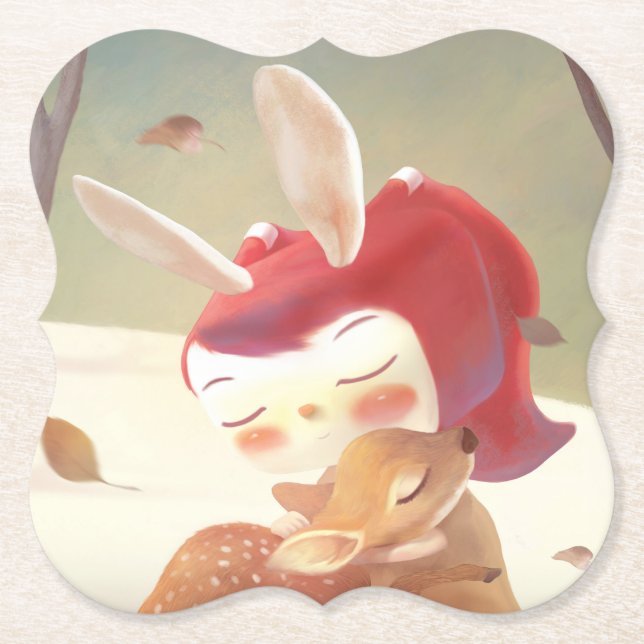 Porta-copo De Papel Menina Abraçando Veado (Frente)